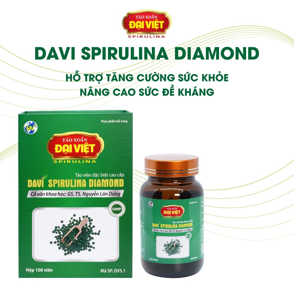 Tảo xoắn Davi Diamond Đại Việt - Loại 100 viên Tảo viên đặc biệt 100% Tảo Spirulina