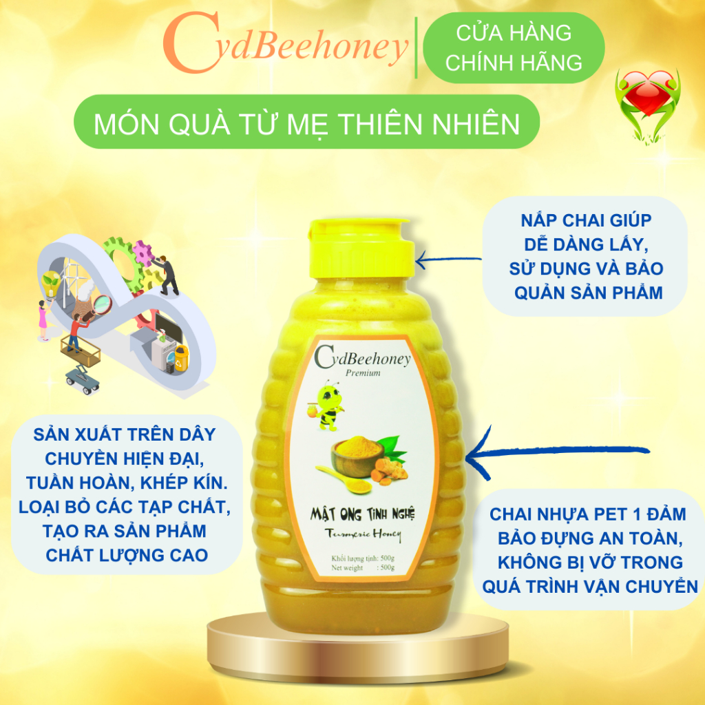 Mật ong Tinh Nghệ Nguyên Chất, Tăng Đề Kháng, Phục Hồi Sức Khỏe, Đẹp Da Cho Người Già, Trẻ Em, Nam, Nữ CVDBEEHONEY 500g