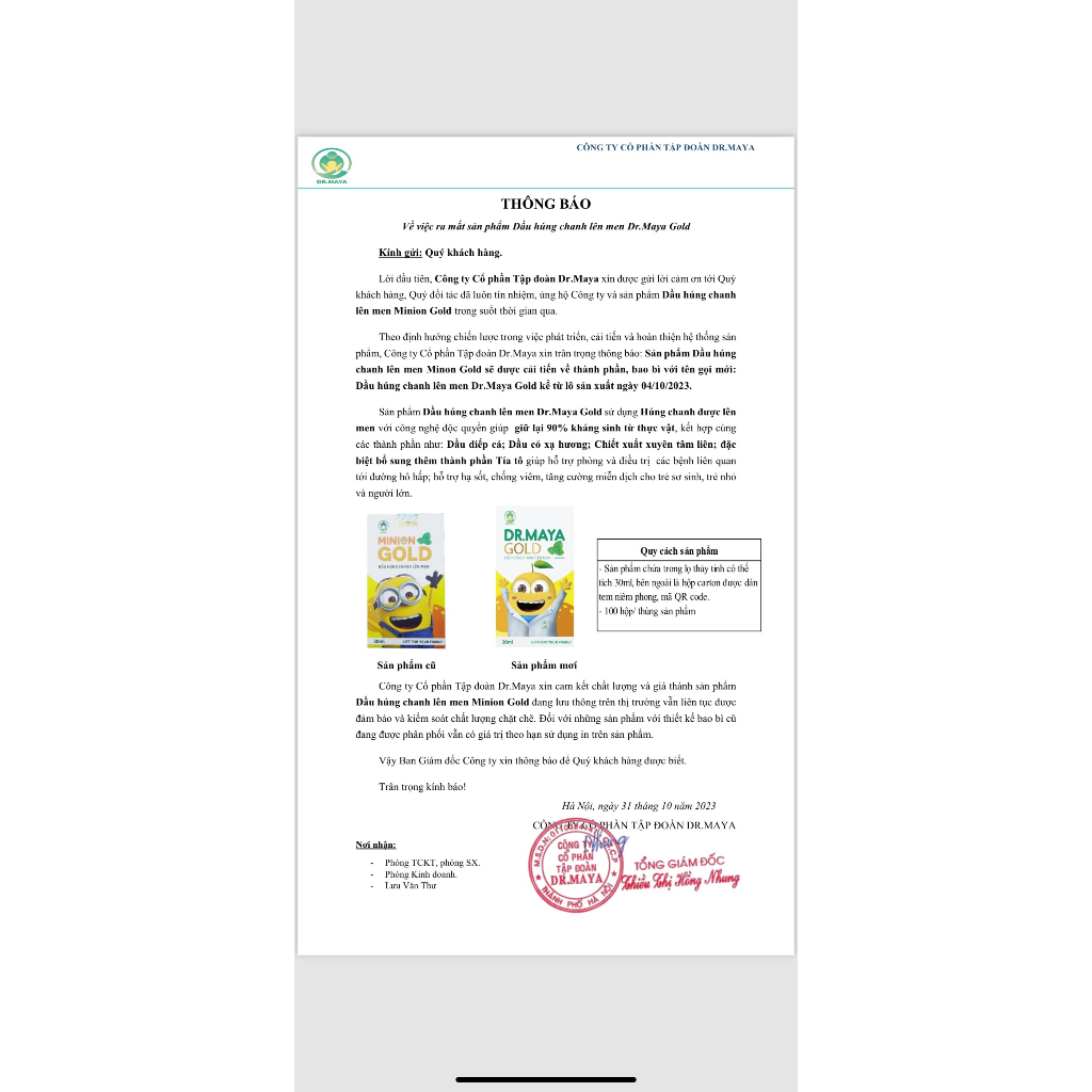 Dầu húng chanh lên men Minion Gold Dr.Maya thể tích 30ml