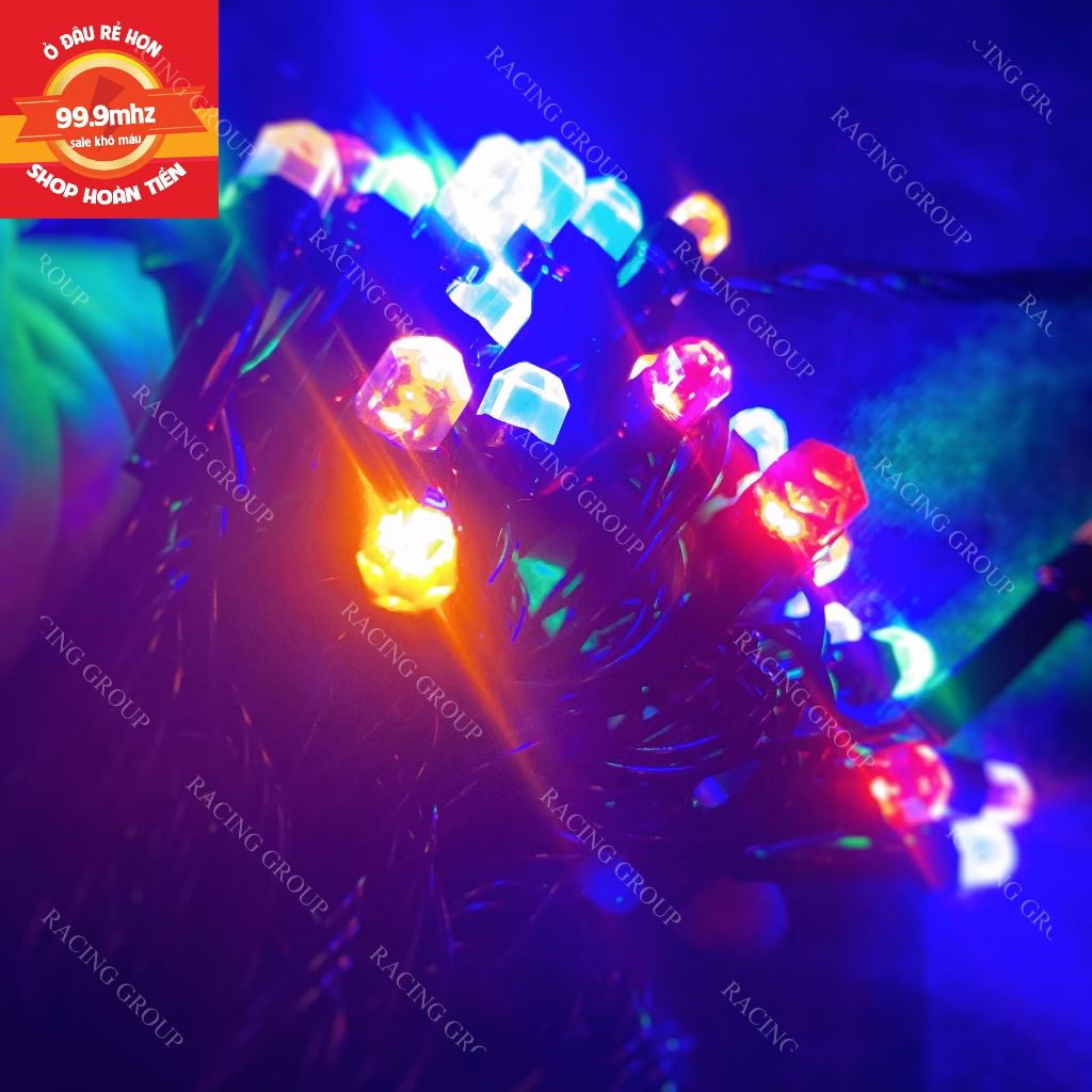 Dây đèn led nhiều màu dài 10m 50 bóng tiêu dây màu đen chỉnh được chế độ chớp có đầu nối tiếp được nhiều dây