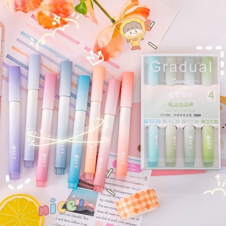 Bút Đánh Dấu Hightlight Pastel Nhớ Dòng Set Hộp 4 Màu VPHL8