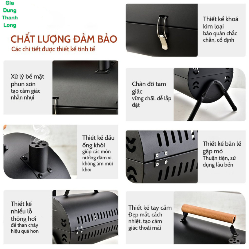 Bếp nướng than hoa BBQ gấp gọn 2 ngăn nướng du lịch ngoài trời tặng kèm vỉ và khay nướng không khói ngoài trời du lịch