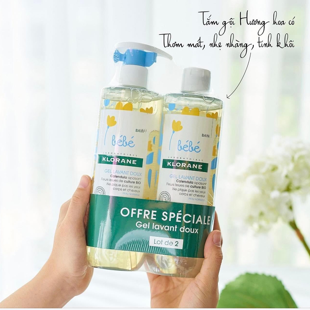 Set 2 Chai Gel Tắm Gội Sơ Sinh Klorane Cao Cấp Hương Hoa Cúc Dịu Nhẹ, Nhập Khẩu từ Pháp