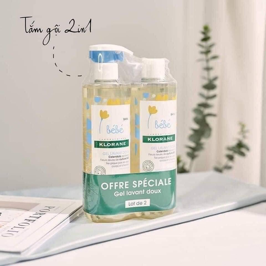 Set 2 Chai Gel Tắm Gội Sơ Sinh Klorane Cao Cấp Hương Hoa Cúc Dịu Nhẹ, Nhập Khẩu từ Pháp
