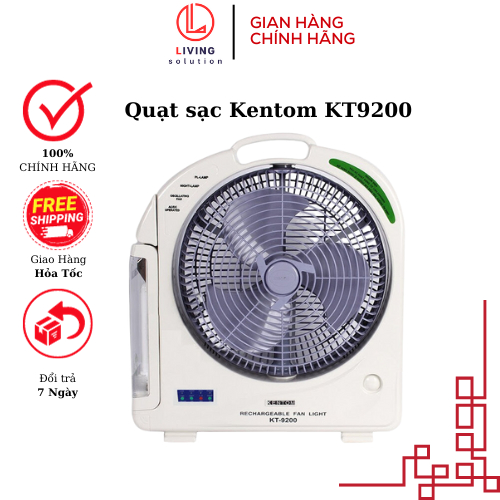 Quạt sạc Kentom KT9200 2 bình (Trắng) Kèm Đèn Sạc Tiện Dụng siêu mát siêu bền