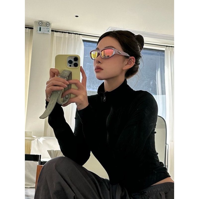 Kính mát tráng gương ngôi sao bạc thời trang Y2K