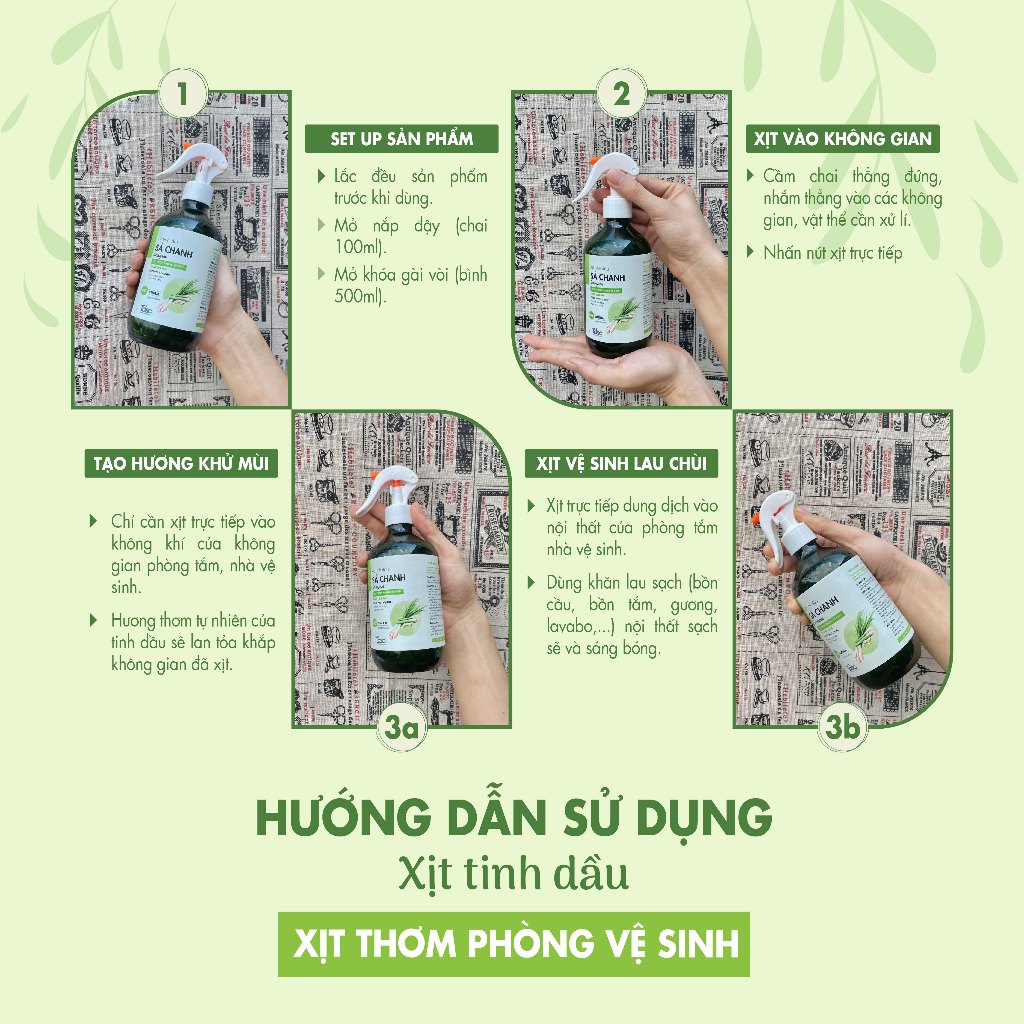 Bình Xịt Khử Mùi Thơm Nhà Vệ Sinh TINHDAUSACHANH 100ml/500ml Tinh Dầu Xịt Thơm Khử Khuẩn Nhà Tắm