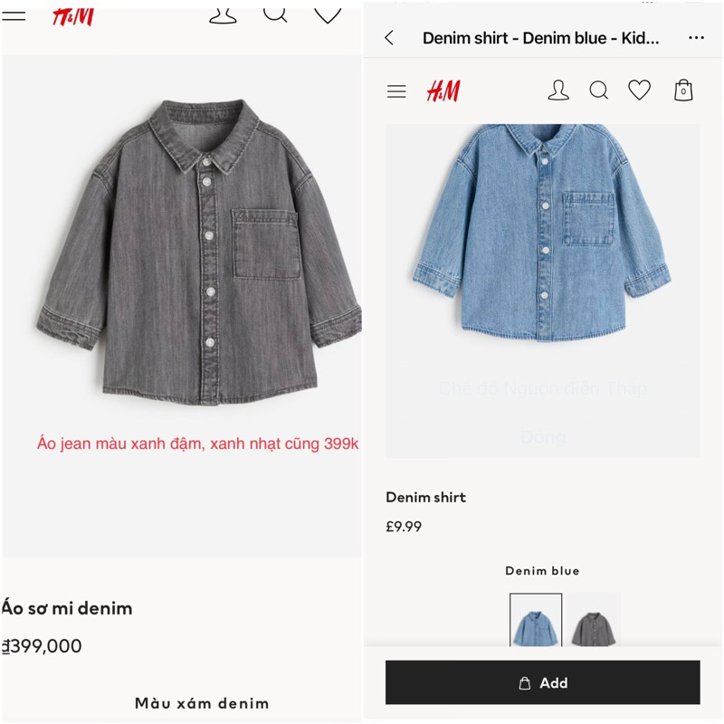 Áo sơ mi HM auth săn sale cho bé trai 8-18kg - Mẫu mới