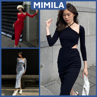 Đầm Body Dài Tay MIMILA Thiết Kế Cổ Yếm Khoét Eo Váy Dáng Dài Ôm Sát Tôn Dáng Sang Chảnh  - MBD068