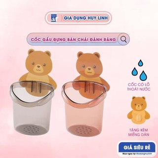 Cốc gấu đựng bàn chải đánh răng dán tường có lỗ thoát nước tiện lợi, tặng kèm miếng dán (CG02)