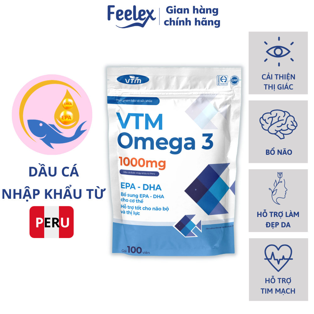 Viên uống dầu cá VTM OMEGA 3 tăng cường thị lực, bảo vệ tim mạch - túi 100v