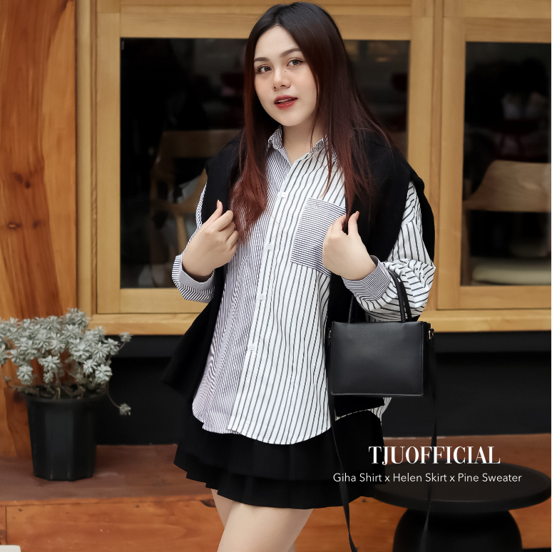 Áo sơ mi kẻ nữ ⚡️𝐁𝐈𝐆𝐒𝐈𝐙𝐄⚡️ cổ đức- GIHA SHIRT (T-Ju thiết kế)