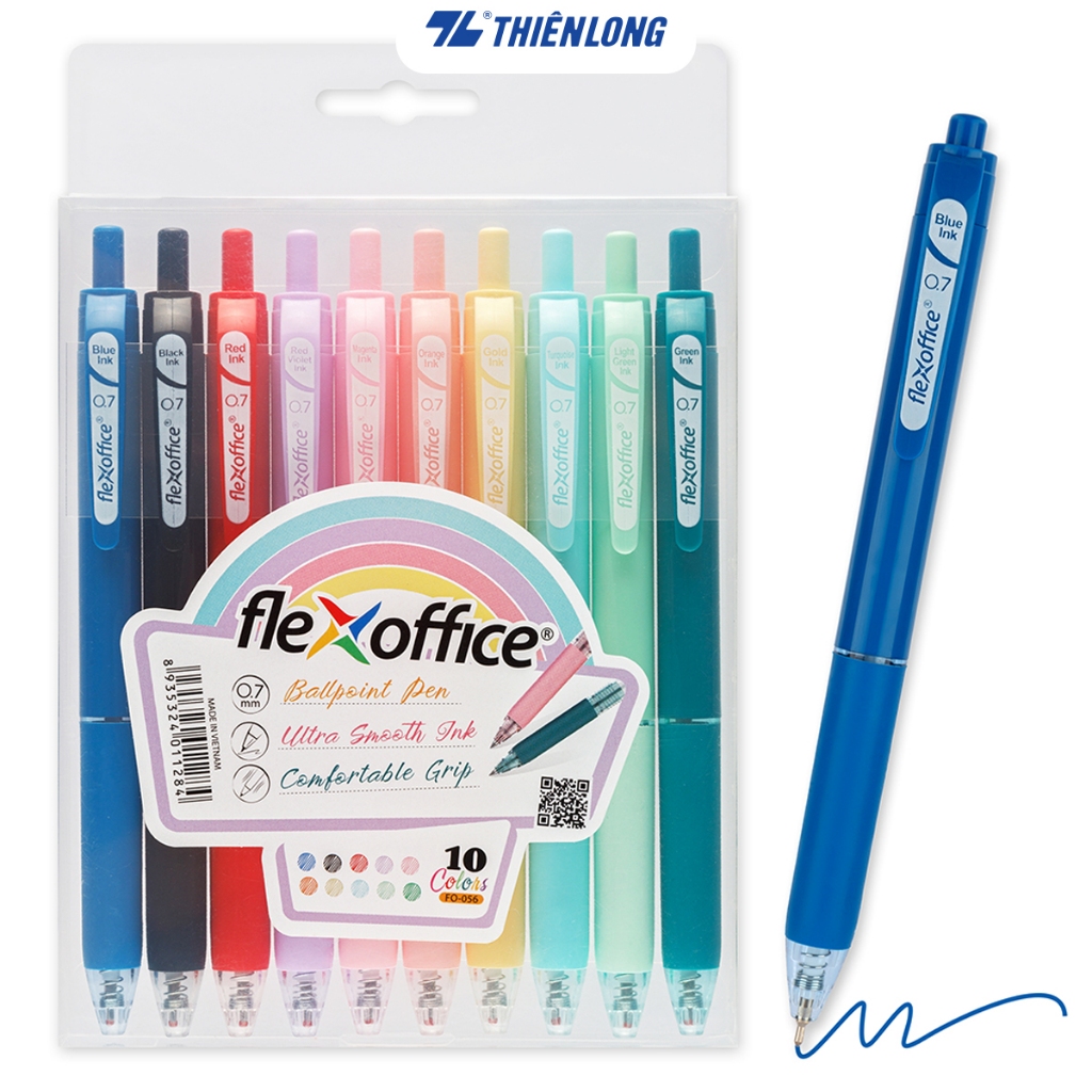 Túi 10 bút gel Thiên Long FO-056 ngòi 0.7mm 10 màu pastel bắt mắt thiết kế đơn giản, hiện đại mực tiêu chuẩn Châu Âu