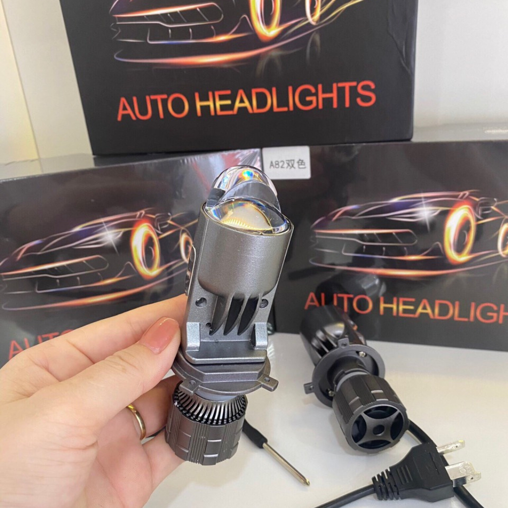Đèn Pha Led A82 Pro 2 Màu 55w Chân Đèn H4 Lắp Ô Tô Xe Máy