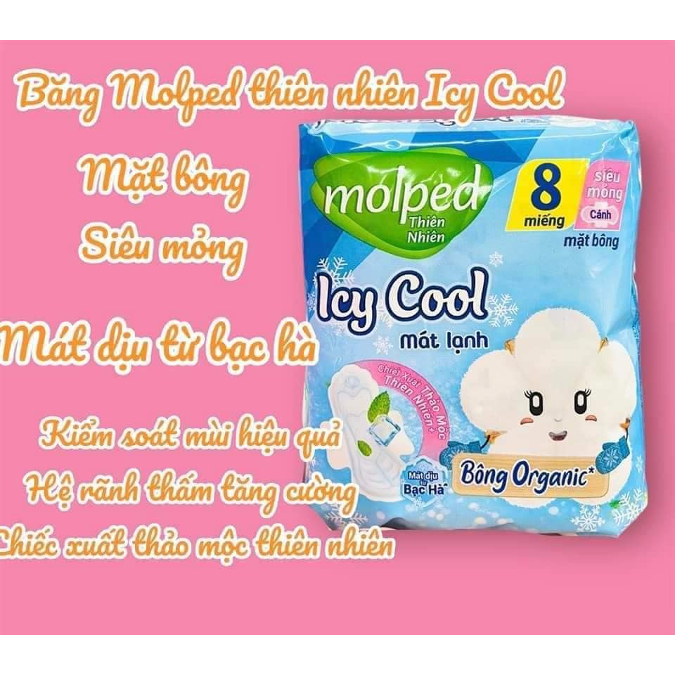 Băng vệ sinh Molped thiên nhiên bông organic tự nhiên ngày siêu mỏng mát lạnh cánh 8 miếng