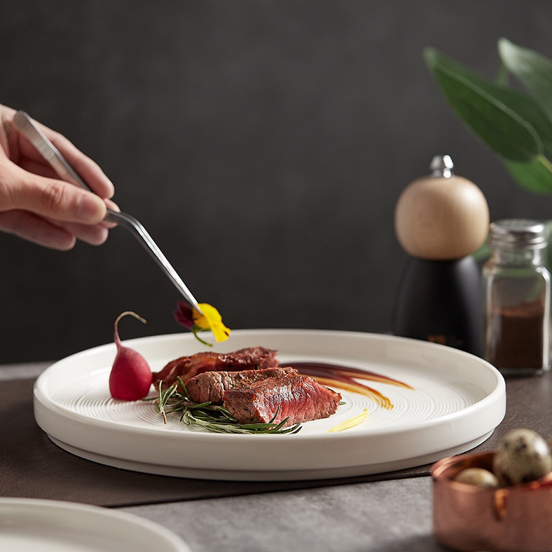 Đĩa Sứ tròn Vân xoáy thành cao Weiss , Dĩa sứ decor nhà hàng cao cấp