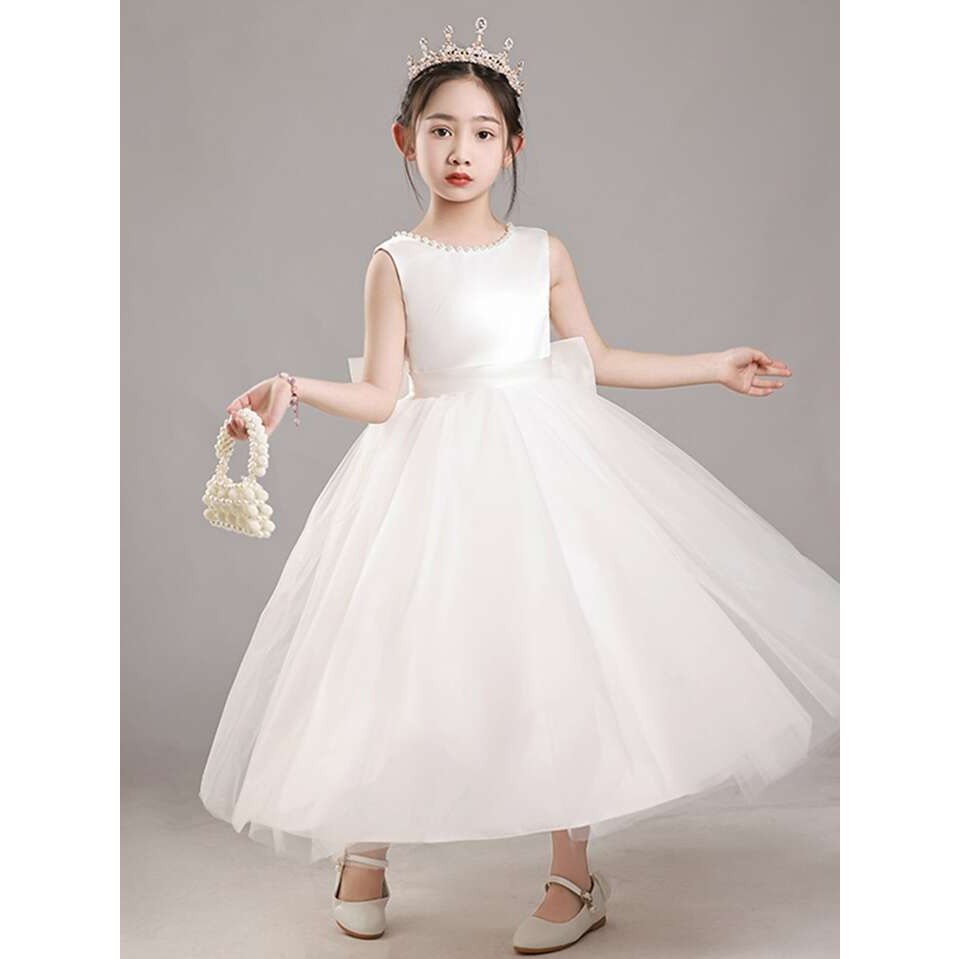 Đầm váy công chúa cho bé gái Tutupetti cổ tròn đính cườm đơn giản thanh lịch