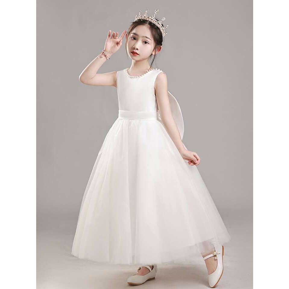 Đầm váy công chúa cho bé gái Tutupetti cổ tròn đính cườm đơn giản thanh lịch