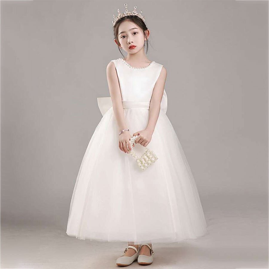 Đầm váy công chúa cho bé gái Tutupetti cổ tròn đính cườm đơn giản thanh lịch