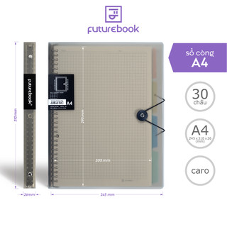 Sổ tay sổ còng Binder FUTUREBOOK, còng binder A5 20 chấu, B5 26 chấu, A4 30 chấu, kèm sẵn ruột giấy, bìa nhựa phân trang