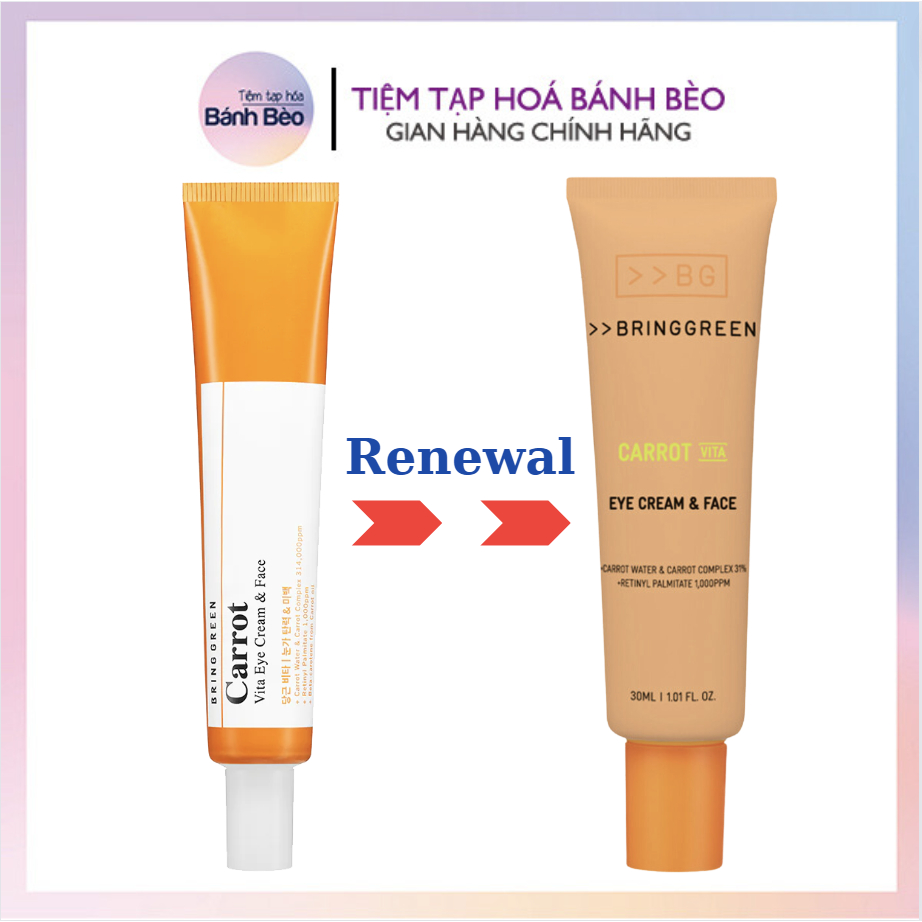 Kem Dưỡng Giảm Thâm Dưỡng Trắng Giảm Nhăn Cho Mắt Và Mặt BRING GREEN Carrot Vita Eye Cream & Face 30ML