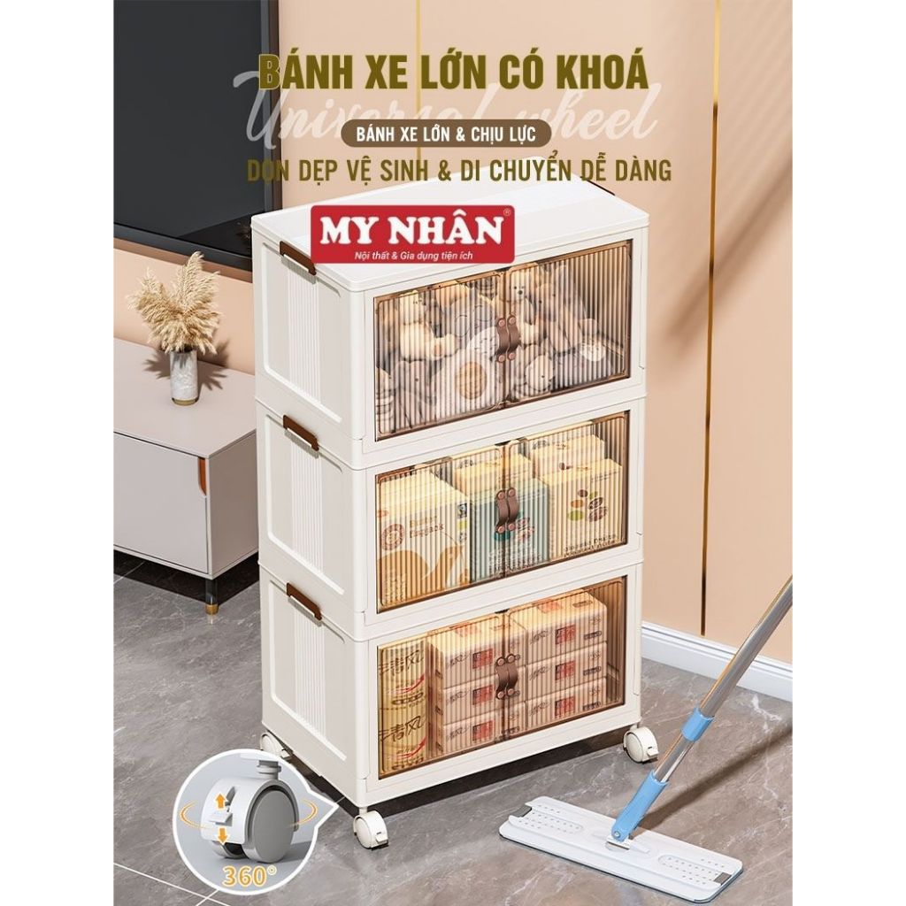 Thùng Đựng Đồ Gấp Gọn 5 Tầng - Tủ Đựng Quần Áo, Đồ Chơi, Sách Vở Đa Năng Gập Gọn, Có Bánh Xe Lớn Có Hỗ Trợ Phí Ship