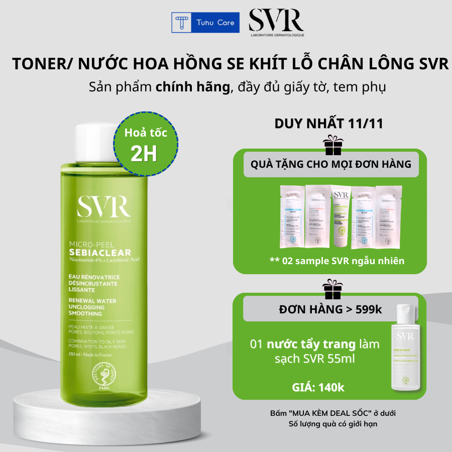 Nước Cân Bằng Da SVR SEBIACLEAR MICROPEEL 150ml Dành Cho Da Dầu Mụn