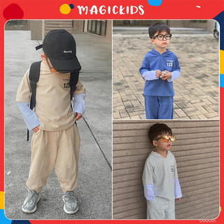 Đồ bộ dài tay cho bé trai Magickids size đại áo dài tay quần bo gấu chất cotton mềm mịn in chữ Quần áo trẻ em BD23092