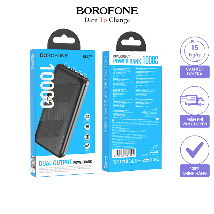 Sạc Dự Phòng Borofone BJ27 10000mAh Hàng Chính Hãng Bảo Hành 12 Tháng
