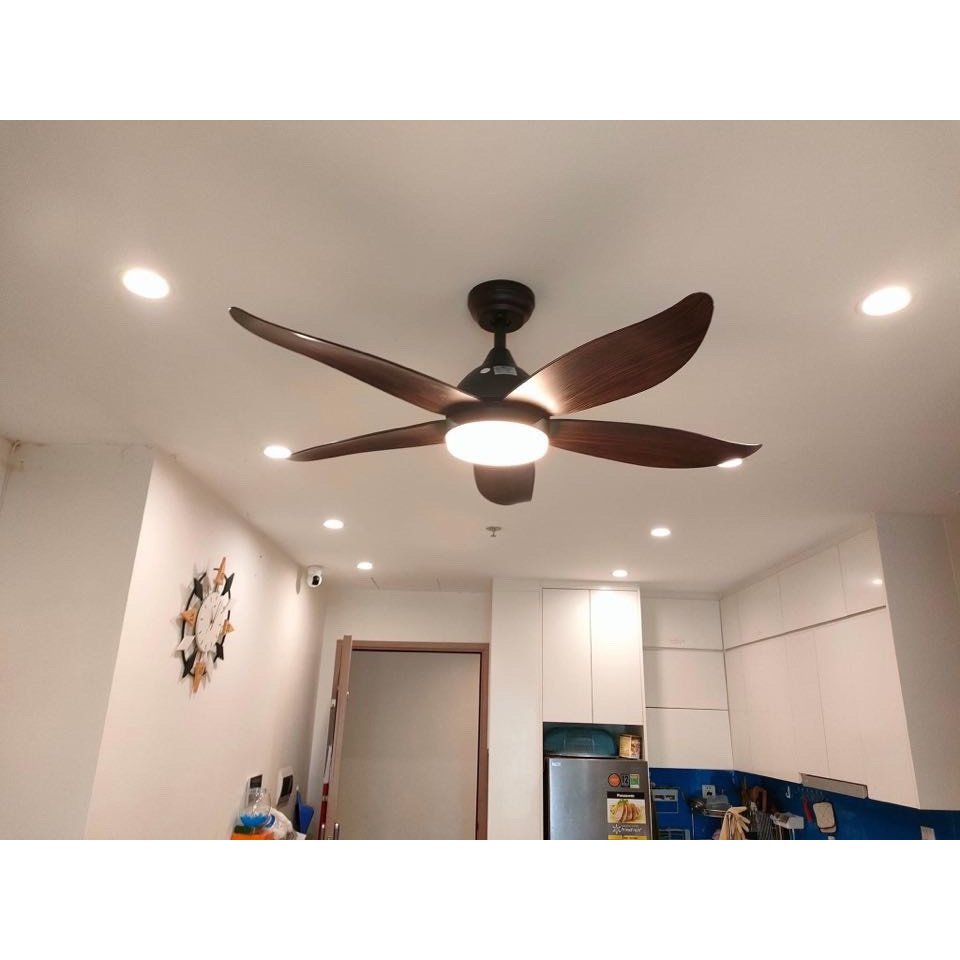 Quạt trần đèn 5 cánh DCT Ceiling Fan 117 màu nâu động cơ DC tiết kiệm điện, điều khiển từ xa 6 cấp độ gió