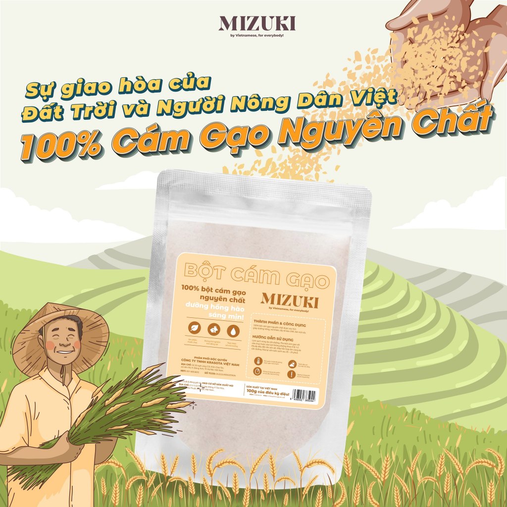 Bột Cám Gạo Nguyên Chất Trắng Da Dưỡng Ẩm Mizuki