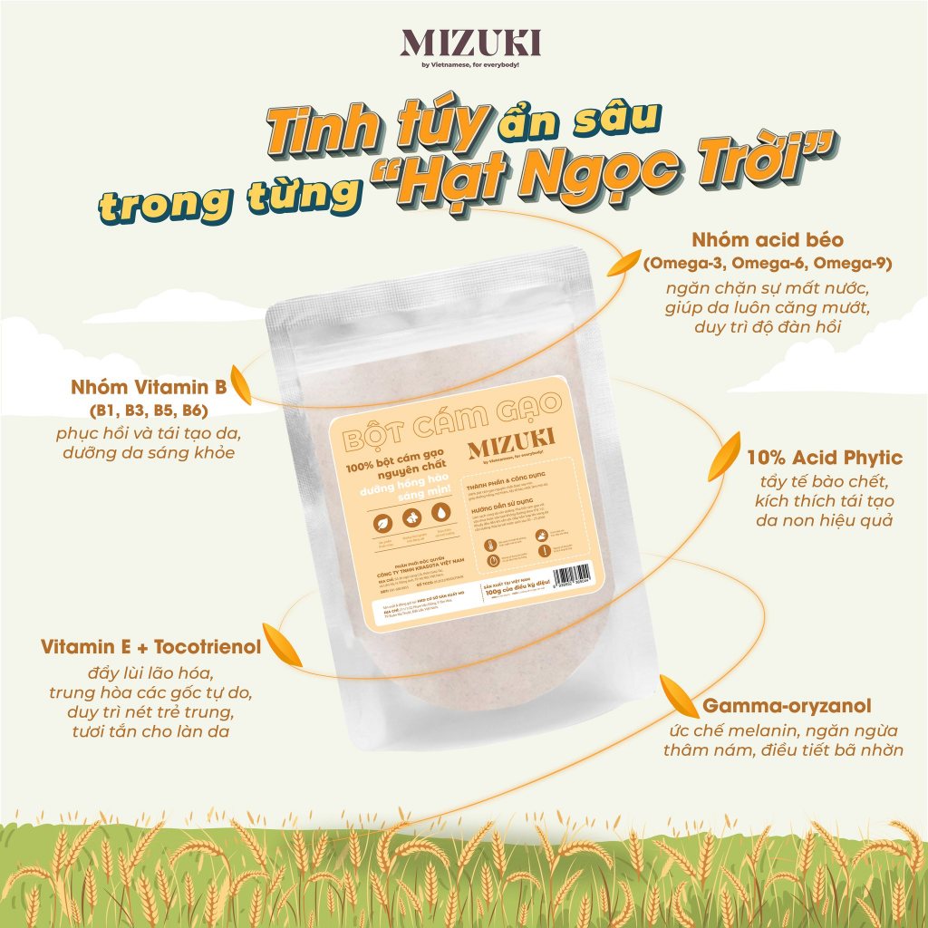 Bột Cám Gạo Nguyên Chất Trắng Da Dưỡng Ẩm Mizuki