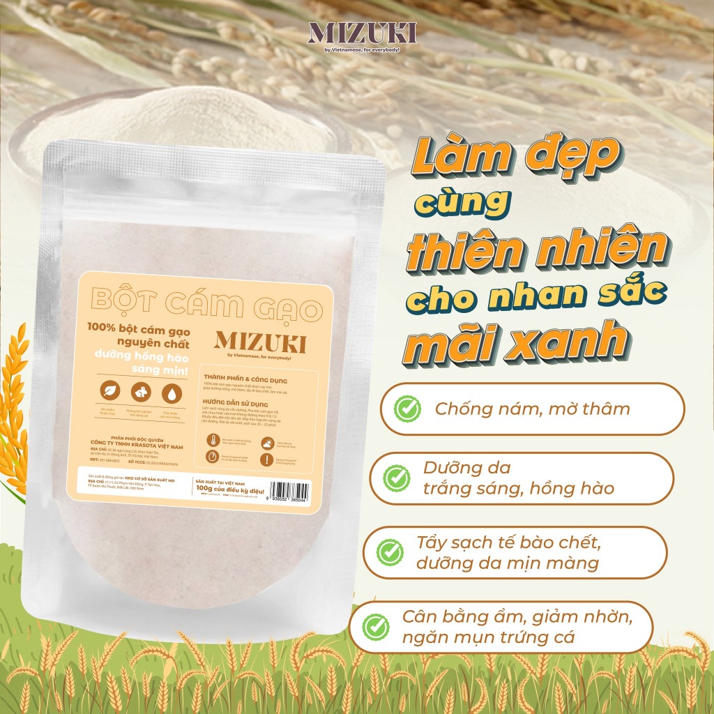 Bột Cám Gạo Nguyên Chất Trắng Da Dưỡng Ẩm Mizuki