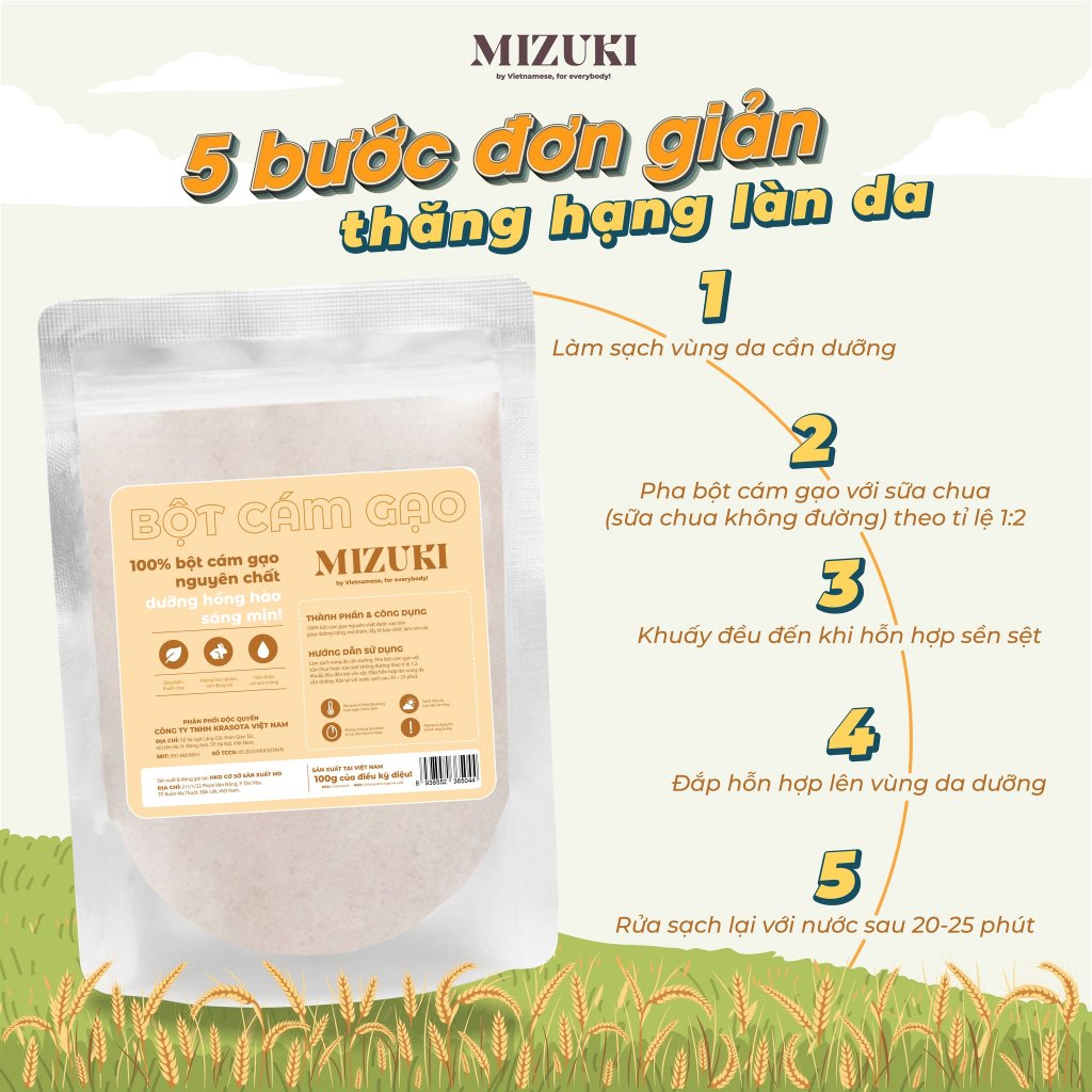 Bột Cám Gạo Nguyên Chất Trắng Da Dưỡng Ẩm Mizuki