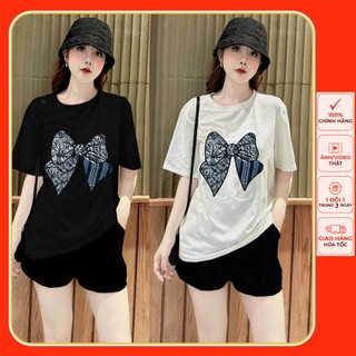 Bộ short thun cotton nữ thêu nơ phong cách trẻ trung cá tính fom rộng