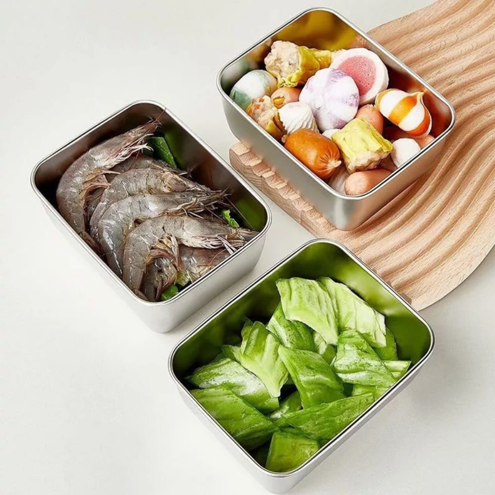 Hộp Đựng Thực Phẩm Tủ Lạnh UNIC Inox 304 Không Gỉ, Hộp Đựng Thức Ăn Tủ Lạnh Có Lắp Dùng Được Cho Lò Vi Sóng HTP02