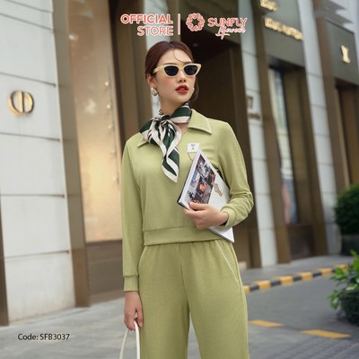 Bộ len thun SUNFLY áo dài quần suông SFB3037