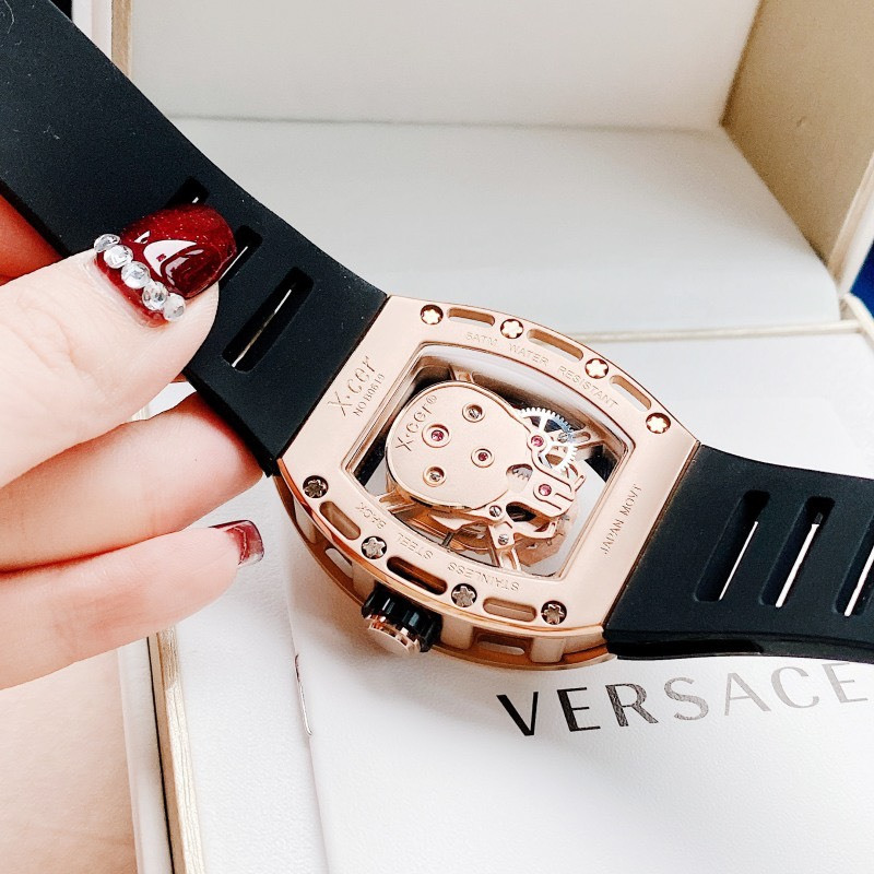 Đồng Hồ Nam Auth Xcer B0619 Red Silver Skull Automatic, Dây Silicon , Size 43mm