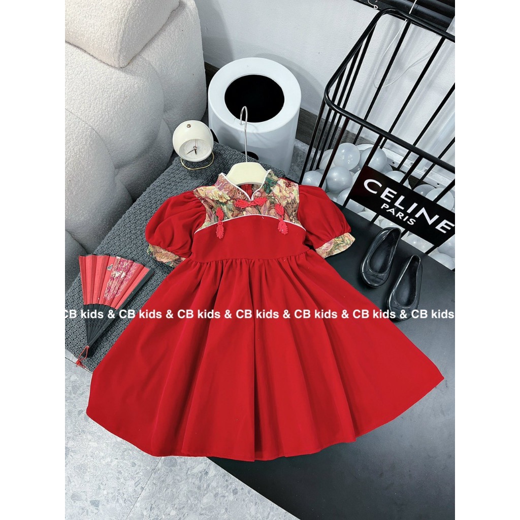 Set váy nhung cứng cổ tàu siêu đẹp cho bé gái 10-30kg