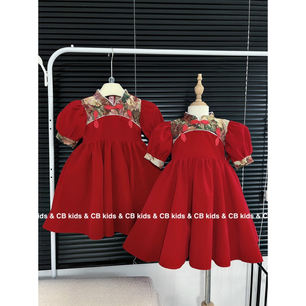 Set váy nhung cứng cổ tàu siêu đẹp cho bé gái 10-30kg