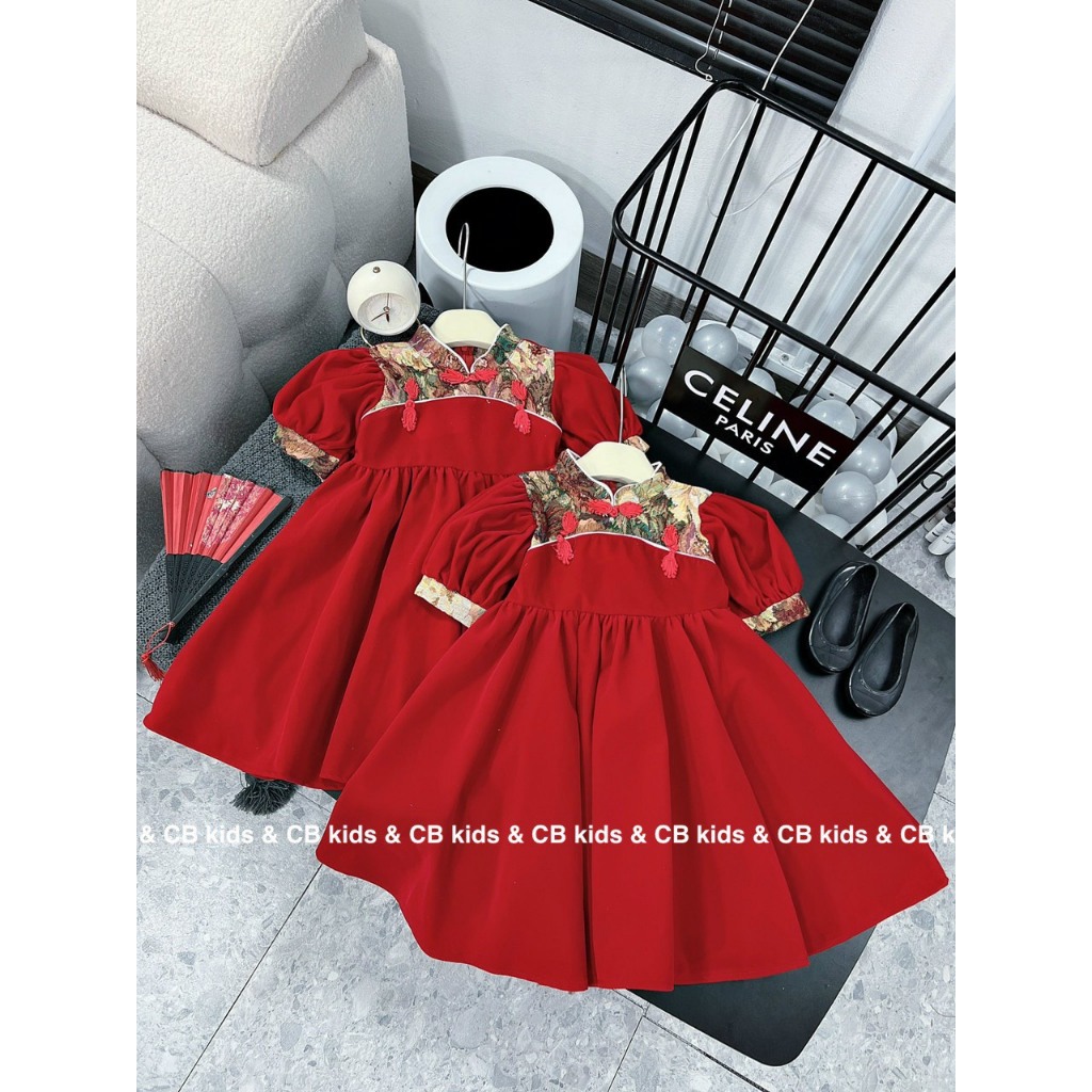 Set váy nhung cứng cổ tàu siêu đẹp cho bé gái 10-30kg