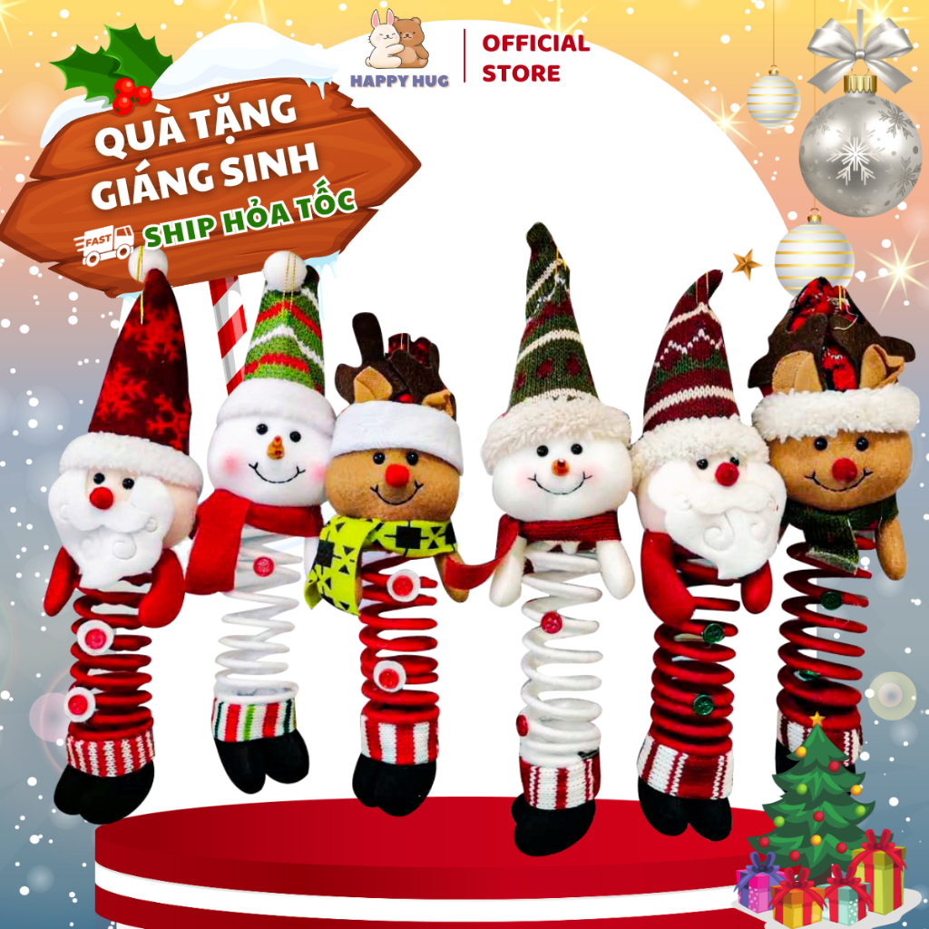 Gấu Bông Noel Mini Lò Xo, Phụ Kiện Treo Cây Thông Trang Trí Giáng Sinh, Quà Tặng Noel Cho Bé Và Học Sinh - Happy Hug