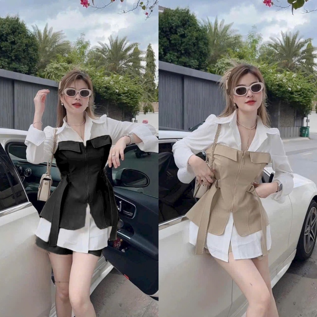 Sét bộ nữ áo sơ mi lụa kiểu tay dài sang chảnh quý phái mix quần đùi kaki lụa tôn dáng trẻ trung đi chơi dự tiệc