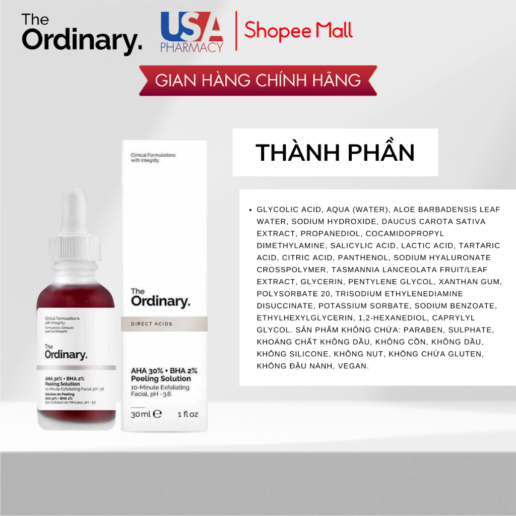 Serum Tẩy Tế Bào Chết, Giảm Mụn Swisse The Ordinary AHA 30% BHA 2% Peeling Solution Chính Hãng