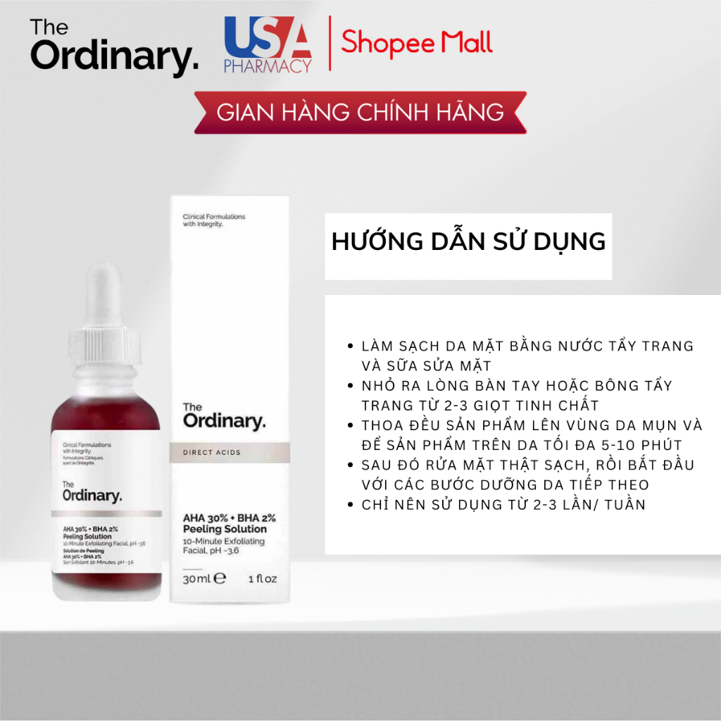 Serum Tẩy Tế Bào Chết, Giảm Mụn Swisse The Ordinary AHA 30% BHA 2% Peeling Solution Chính Hãng