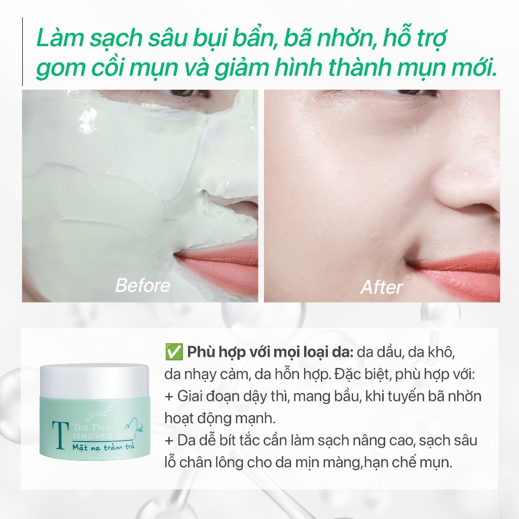 Mặt nạ đất sét tràm trà cải thiện mụn, sạch sâu, se khít lỗ chân lông - GUO Tea Tree Mask 50g