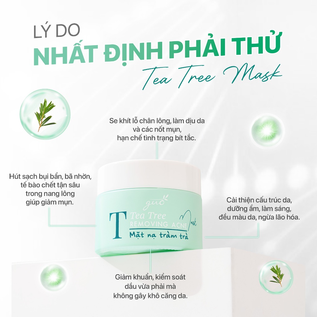 Mặt nạ đất sét tràm trà cải thiện mụn, sạch sâu, se khít lỗ chân lông - GUO Tea Tree Mask 50g