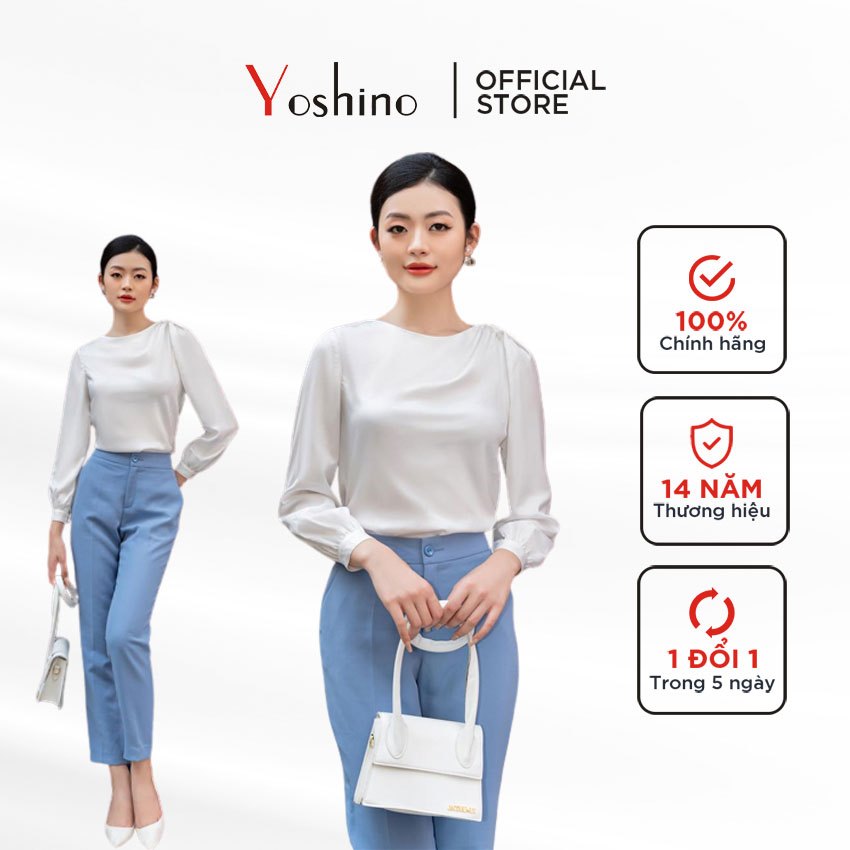 Sơ mi rúm 1 bên vai màu trắng Yoshino