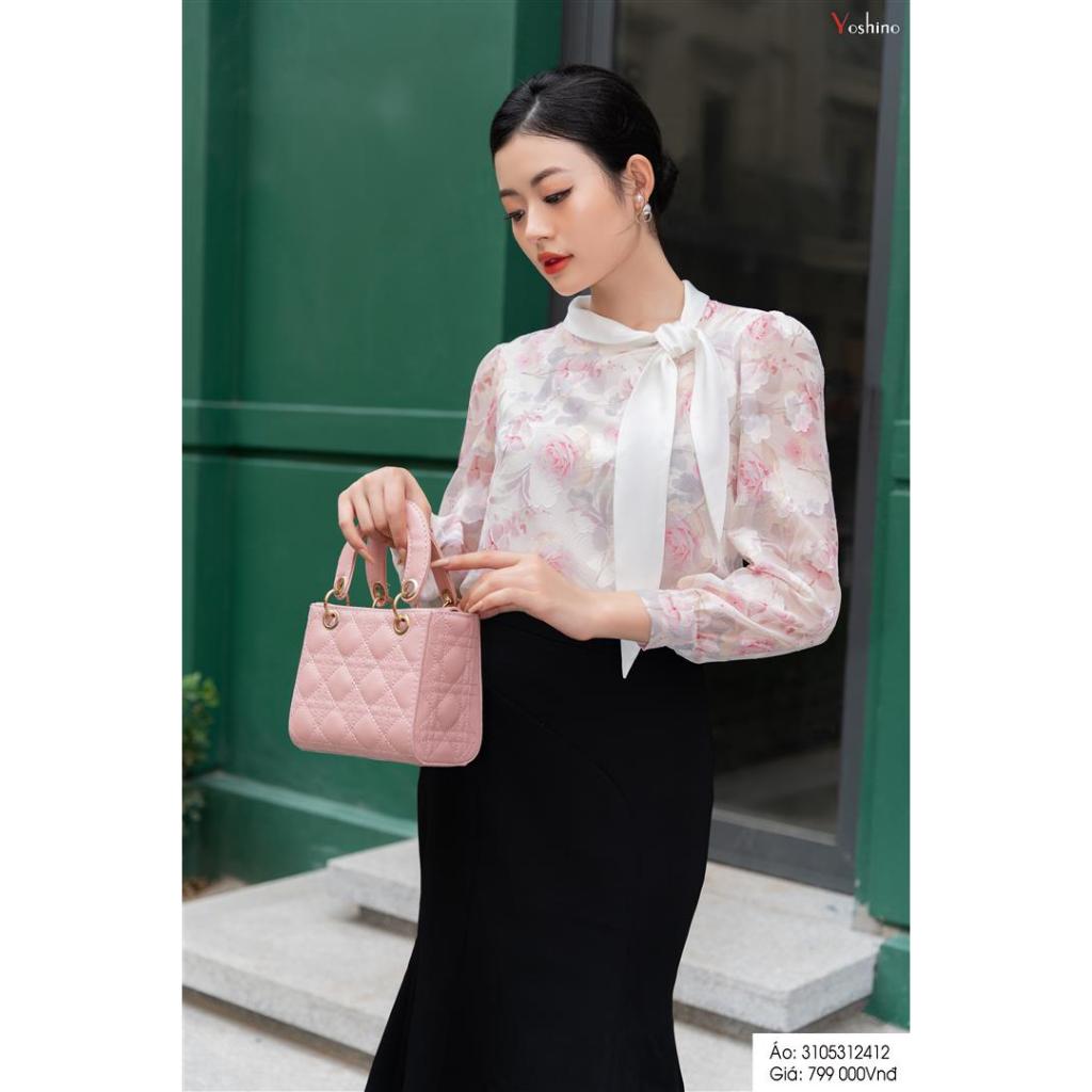 Sơ mi nơ cổ hoạ tiết hoa hồng Yoshino