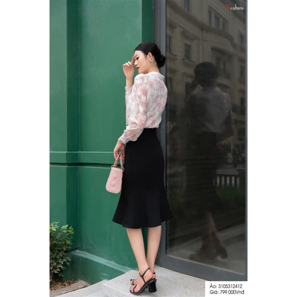 Sơ mi nơ cổ hoạ tiết hoa hồng Yoshino